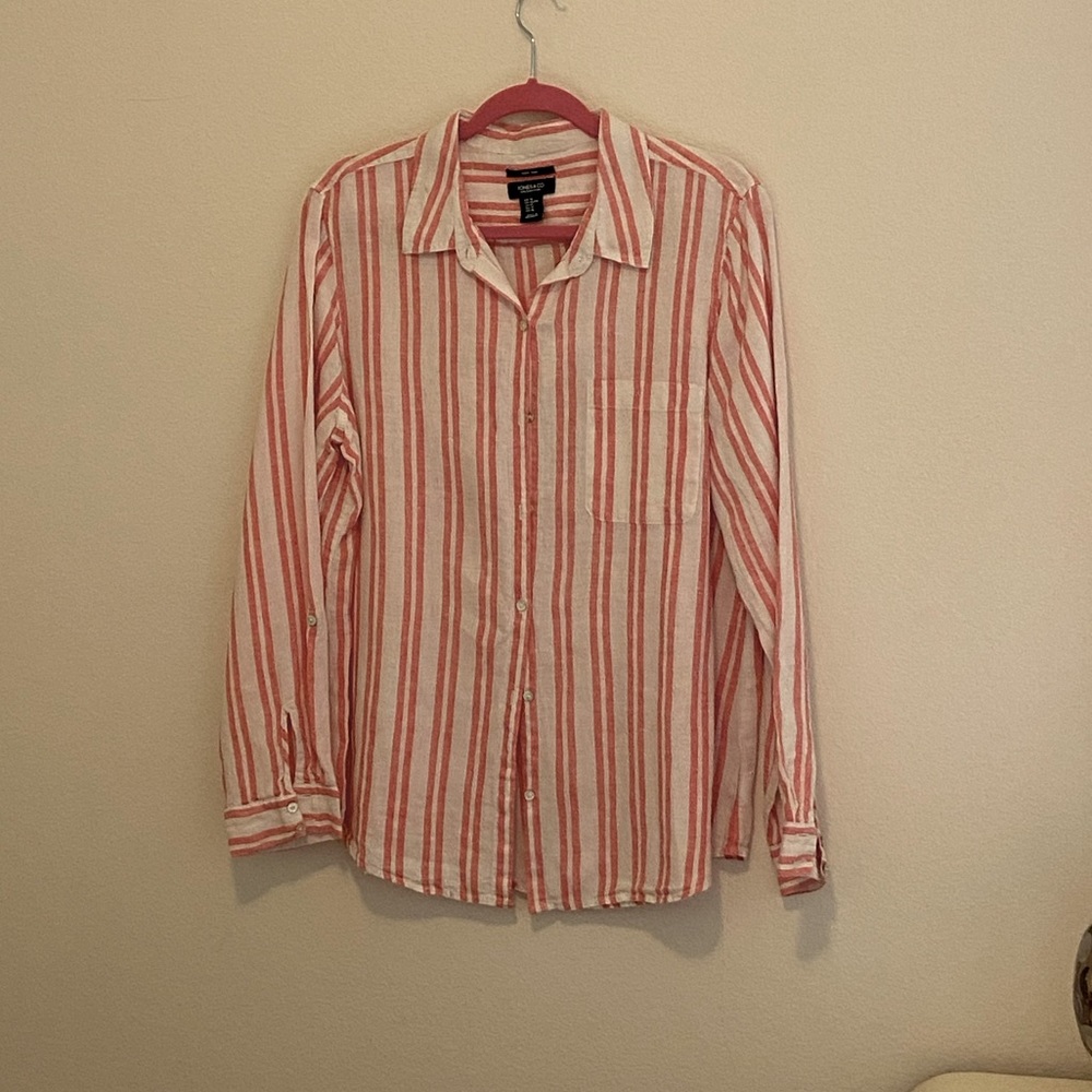 Jones&Co pale red stripped button down Linen